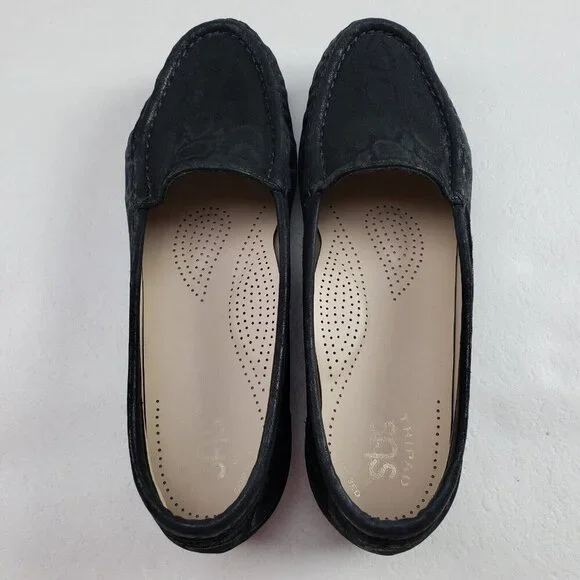 SAS Simplify Embossed Snake Loafer Womens 7.5 Black Leather Slip On Flat Shoe - Picture 8 of 11